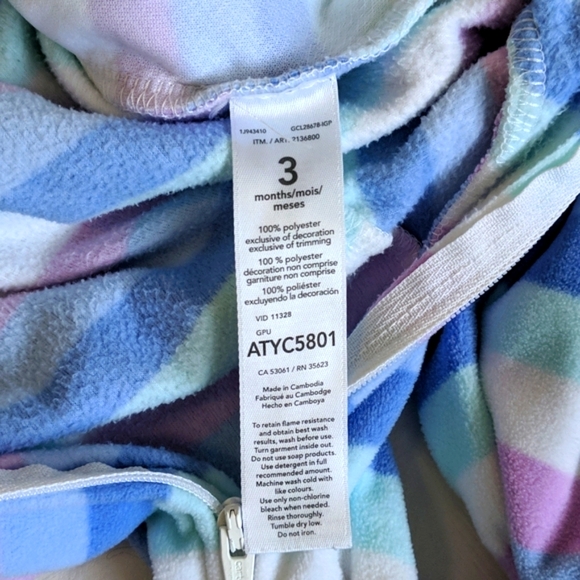 carter's striped fleece zipper footie sleeper pajamas 3 months baby girl - Picture 7 of 8